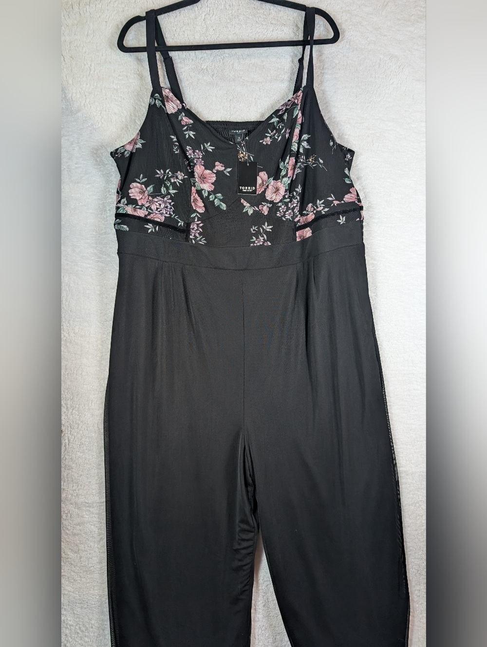 torrid Black Floral with Pink Rose Motif Jumpsuit Wide Leg - Picture 2 of 9